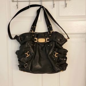 Large Michael Kors black leather perforated tote with gold hardware